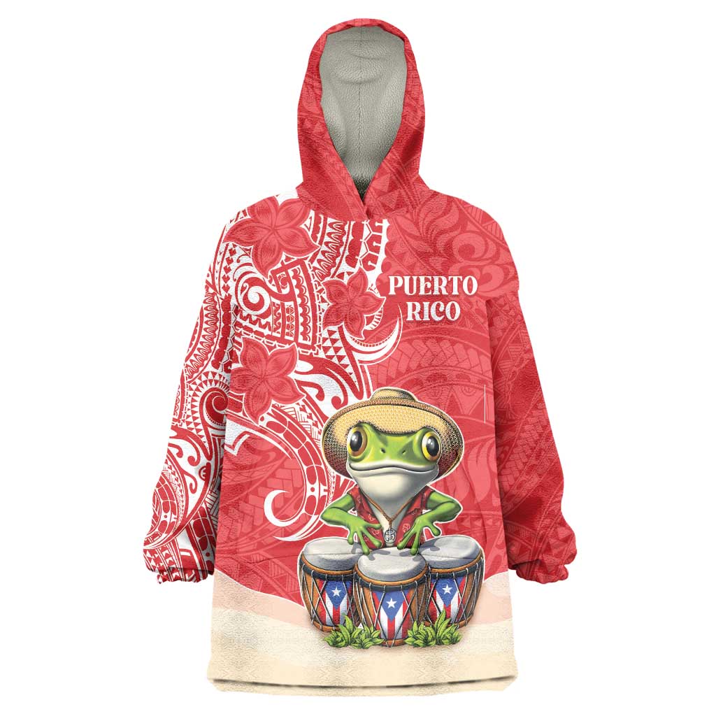 Personalized Puerto Rico Wearable Blanket Hoodie Coqui Frog With Polynesian Pattern - Wonder Print Shop