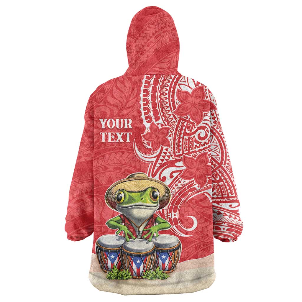 Personalized Puerto Rico Wearable Blanket Hoodie Coqui Frog With Polynesian Pattern - Wonder Print Shop