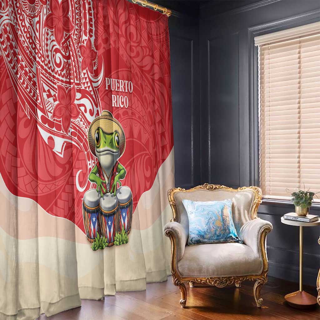 Puerto Rico Window Curtain Coqui Frog With Polynesian Pattern - Wonder Print Shop