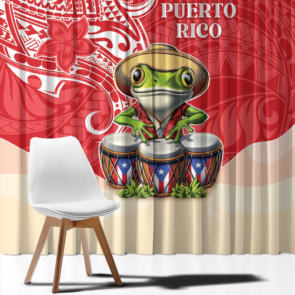 Puerto Rico Window Curtain Coqui Frog With Polynesian Pattern - Wonder Print Shop
