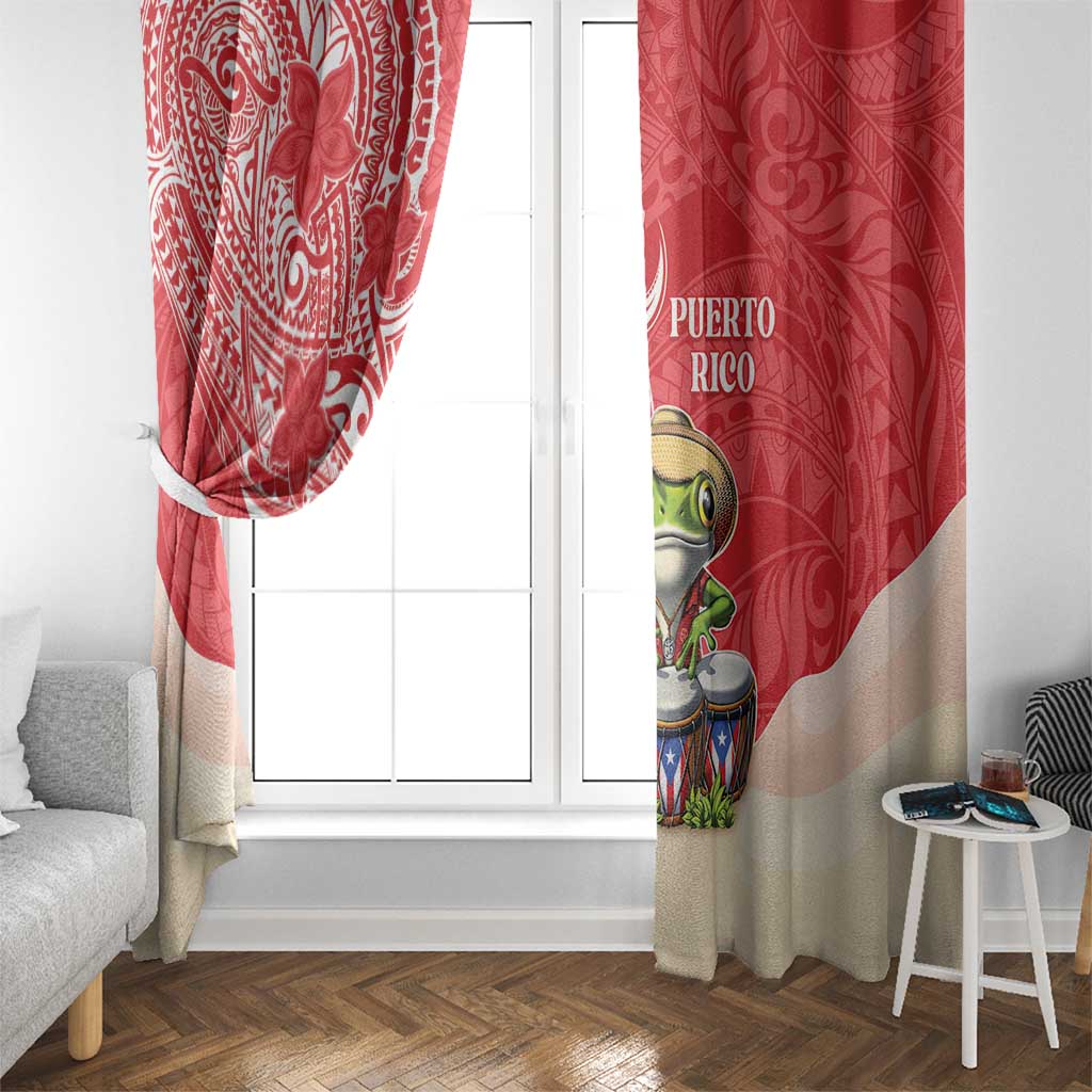 Puerto Rico Window Curtain Coqui Frog With Polynesian Pattern - Wonder Print Shop