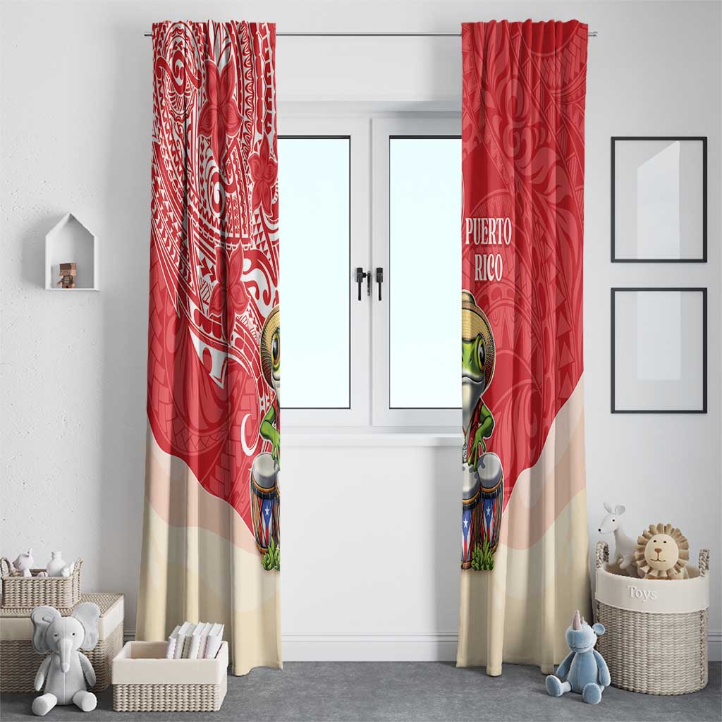 Puerto Rico Window Curtain Coqui Frog With Polynesian Pattern - Wonder Print Shop