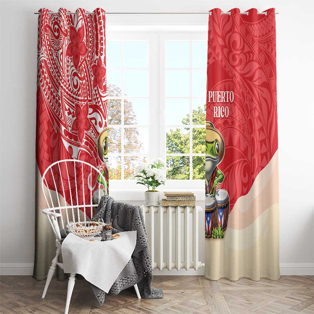 Puerto Rico Window Curtain Coqui Frog With Polynesian Pattern - Wonder Print Shop