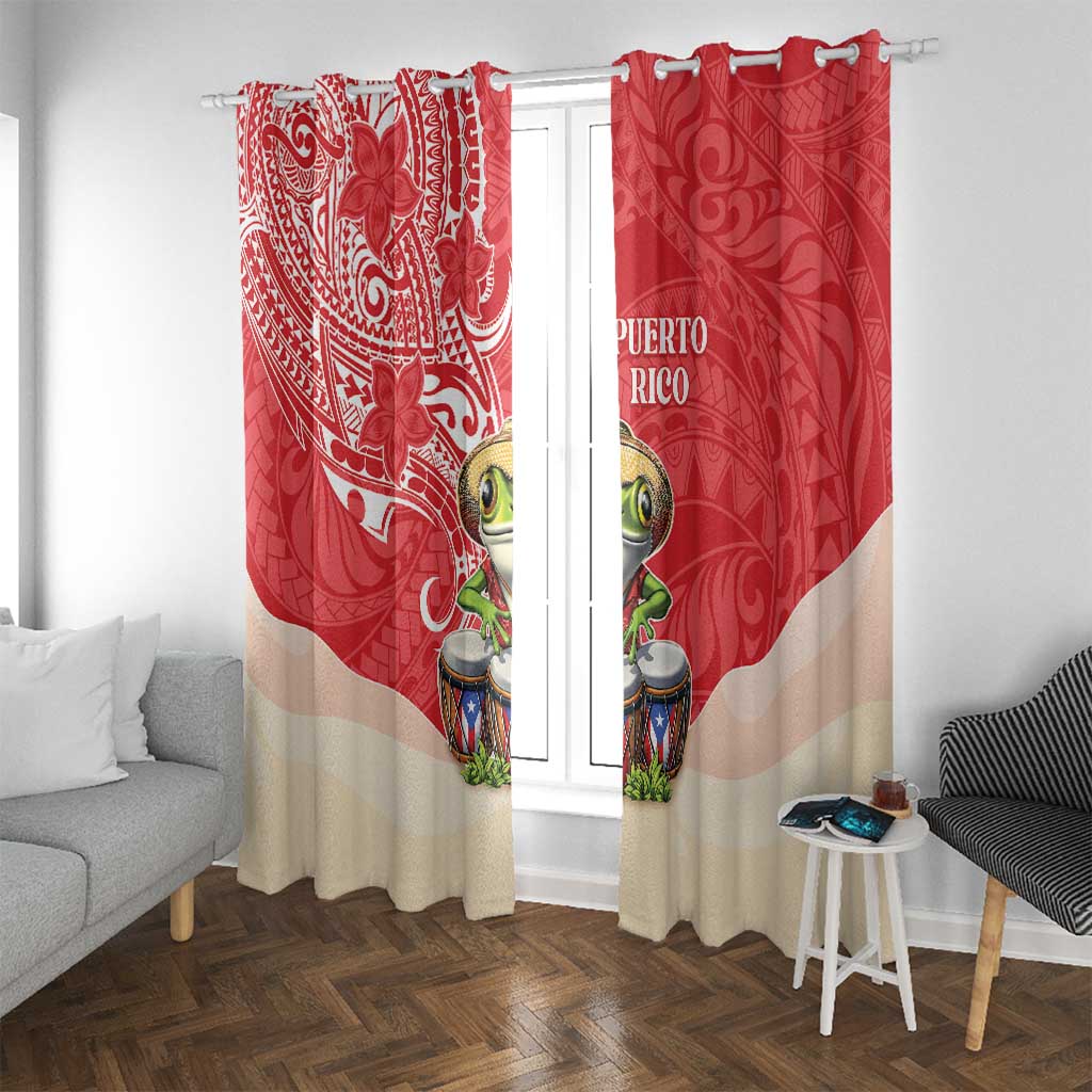 Puerto Rico Window Curtain Coqui Frog With Polynesian Pattern - Wonder Print Shop