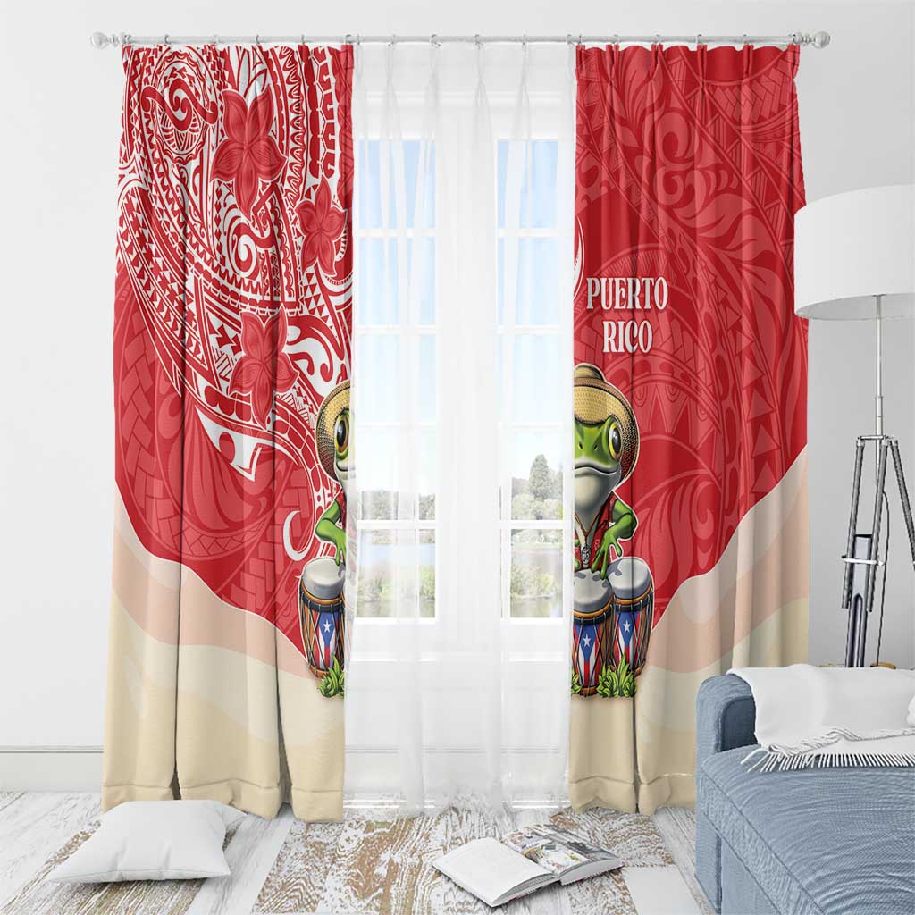 Puerto Rico Window Curtain Coqui Frog With Polynesian Pattern - Wonder Print Shop