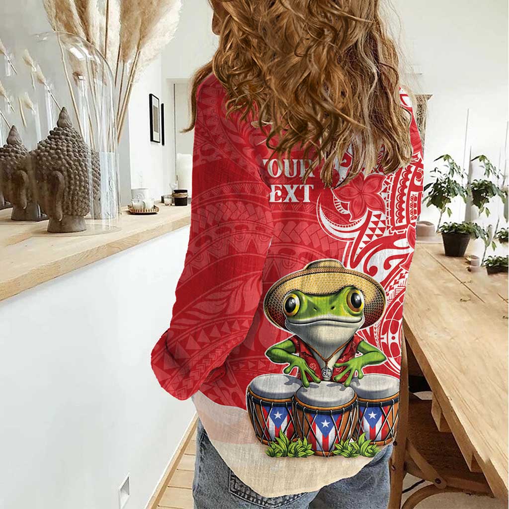 Personalized Puerto Rico Women Casual Shirt Coqui Frog With Polynesian Pattern - Wonder Print Shop