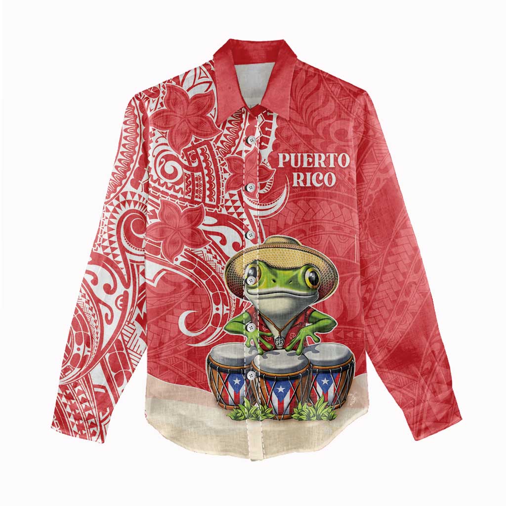 Personalized Puerto Rico Women Casual Shirt Coqui Frog With Polynesian Pattern - Wonder Print Shop