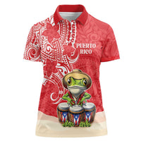 Personalized Puerto Rico Women Polo Shirt Coqui Frog With Polynesian Pattern - Wonder Print Shop
