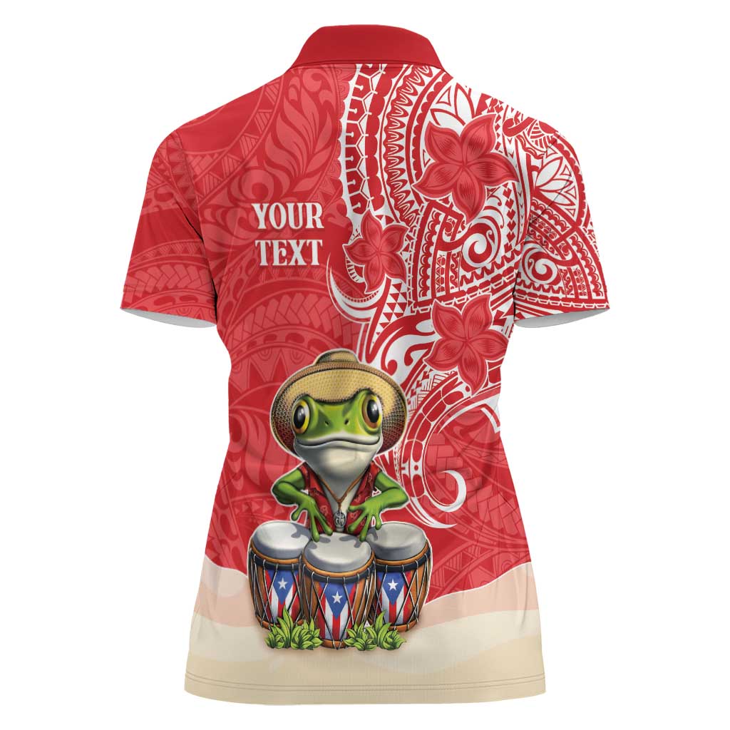 Personalized Puerto Rico Women Polo Shirt Coqui Frog With Polynesian Pattern - Wonder Print Shop