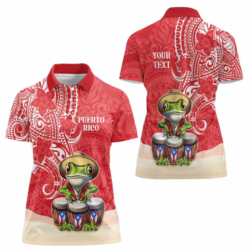 Personalized Puerto Rico Women Polo Shirt Coqui Frog With Polynesian Pattern - Wonder Print Shop