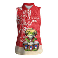 Personalized Puerto Rico Women Sleeveless Polo Shirt Coqui Frog With Polynesian Pattern - Wonder Print Shop