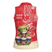 Personalized Puerto Rico Women Sleeveless Polo Shirt Coqui Frog With Polynesian Pattern - Wonder Print Shop