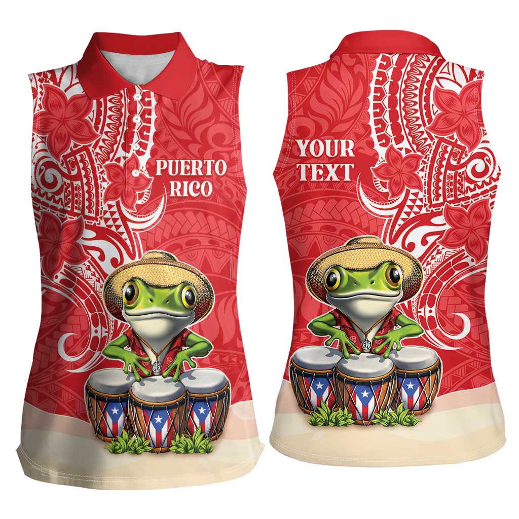 Personalized Puerto Rico Women Sleeveless Polo Shirt Coqui Frog With Polynesian Pattern - Wonder Print Shop