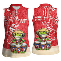 Personalized Puerto Rico Women Sleeveless Polo Shirt Coqui Frog With Polynesian Pattern - Wonder Print Shop