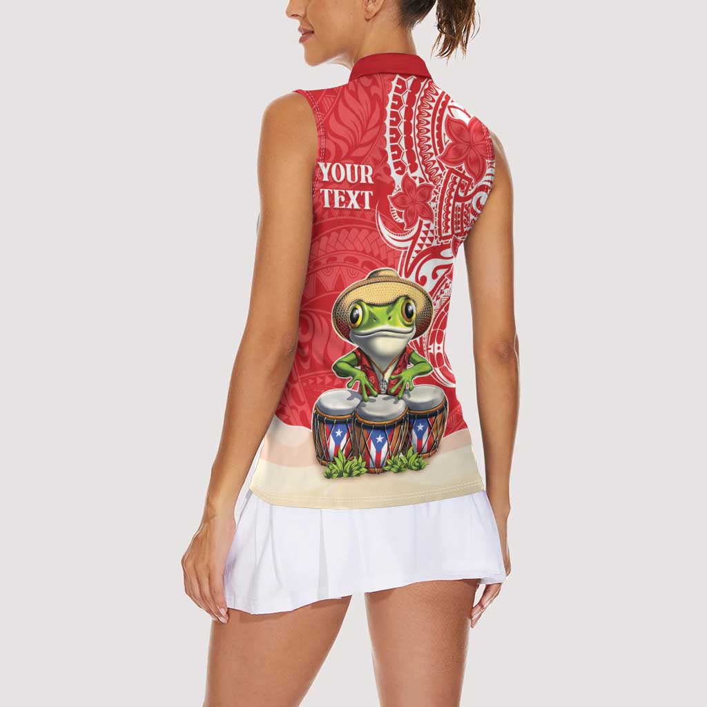 Personalized Puerto Rico Women Sleeveless Polo Shirt Coqui Frog With Polynesian Pattern - Wonder Print Shop