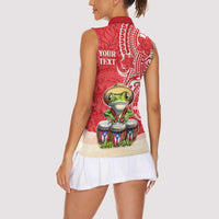 Personalized Puerto Rico Women Sleeveless Polo Shirt Coqui Frog With Polynesian Pattern - Wonder Print Shop