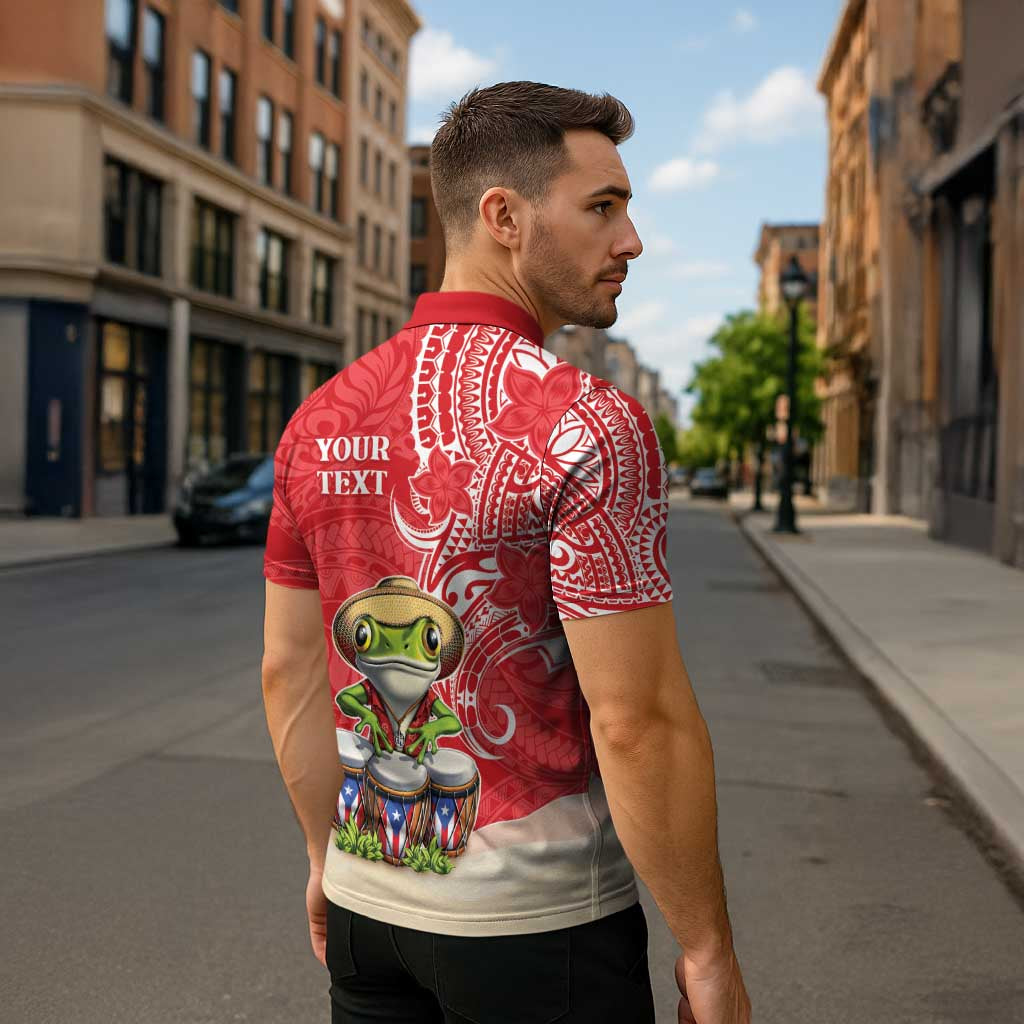 Personalized Puerto Rico Zipper Polo Shirt Coqui Frog With Polynesian Pattern - Wonder Print Shop