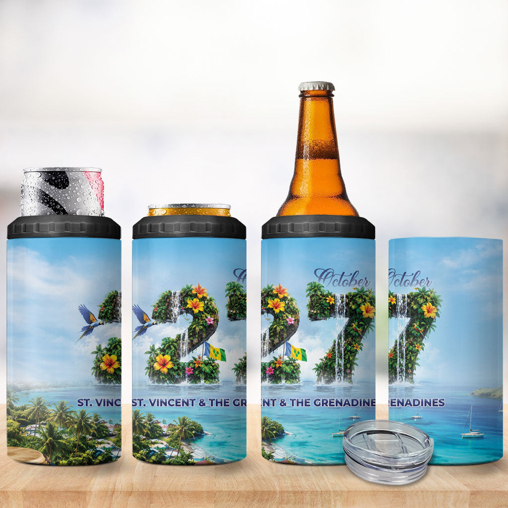 Saint Vincent And The Grenadines 4 in 1 Can Cooler Tumbler October 27 Independence Day