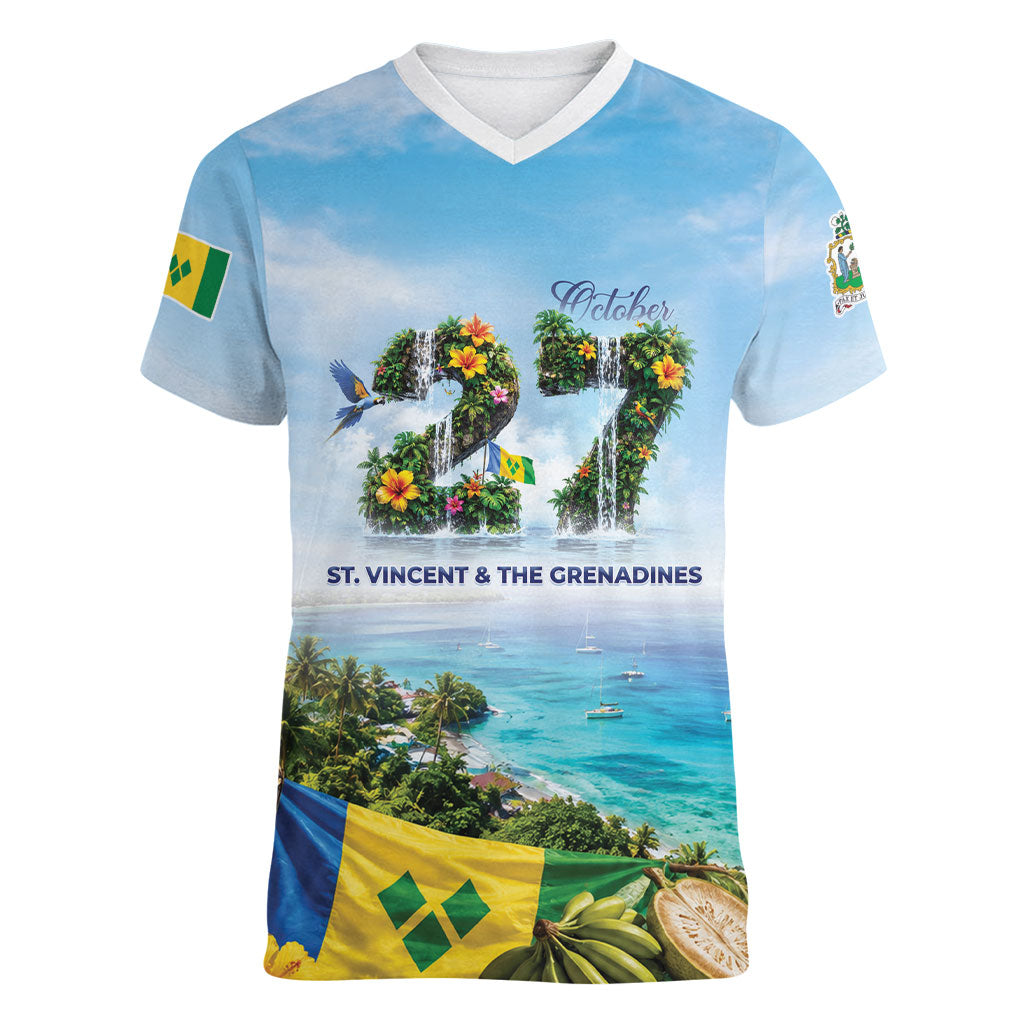 Saint Vincent And The Grenadines Women V-Neck T-Shirt October 27 Independence Day