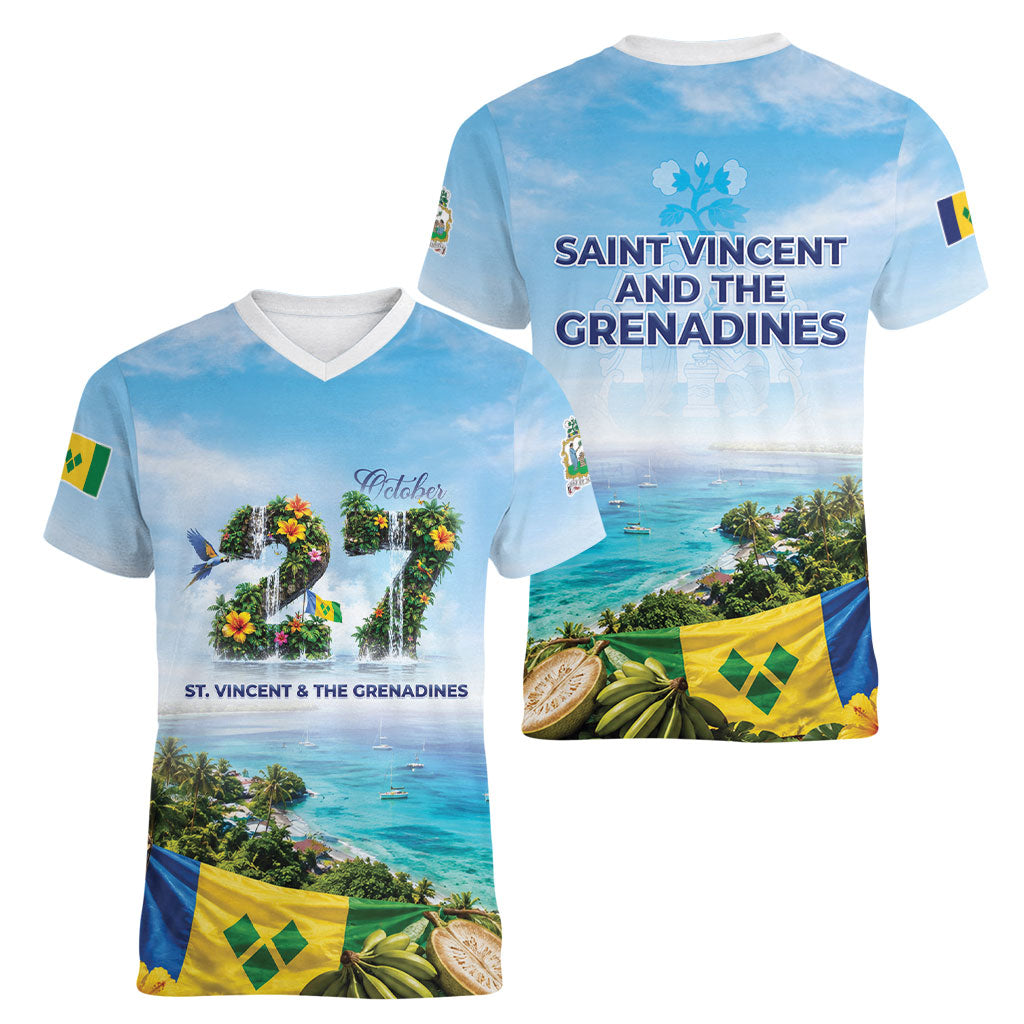 Saint Vincent And The Grenadines Women V-Neck T-Shirt October 27 Independence Day