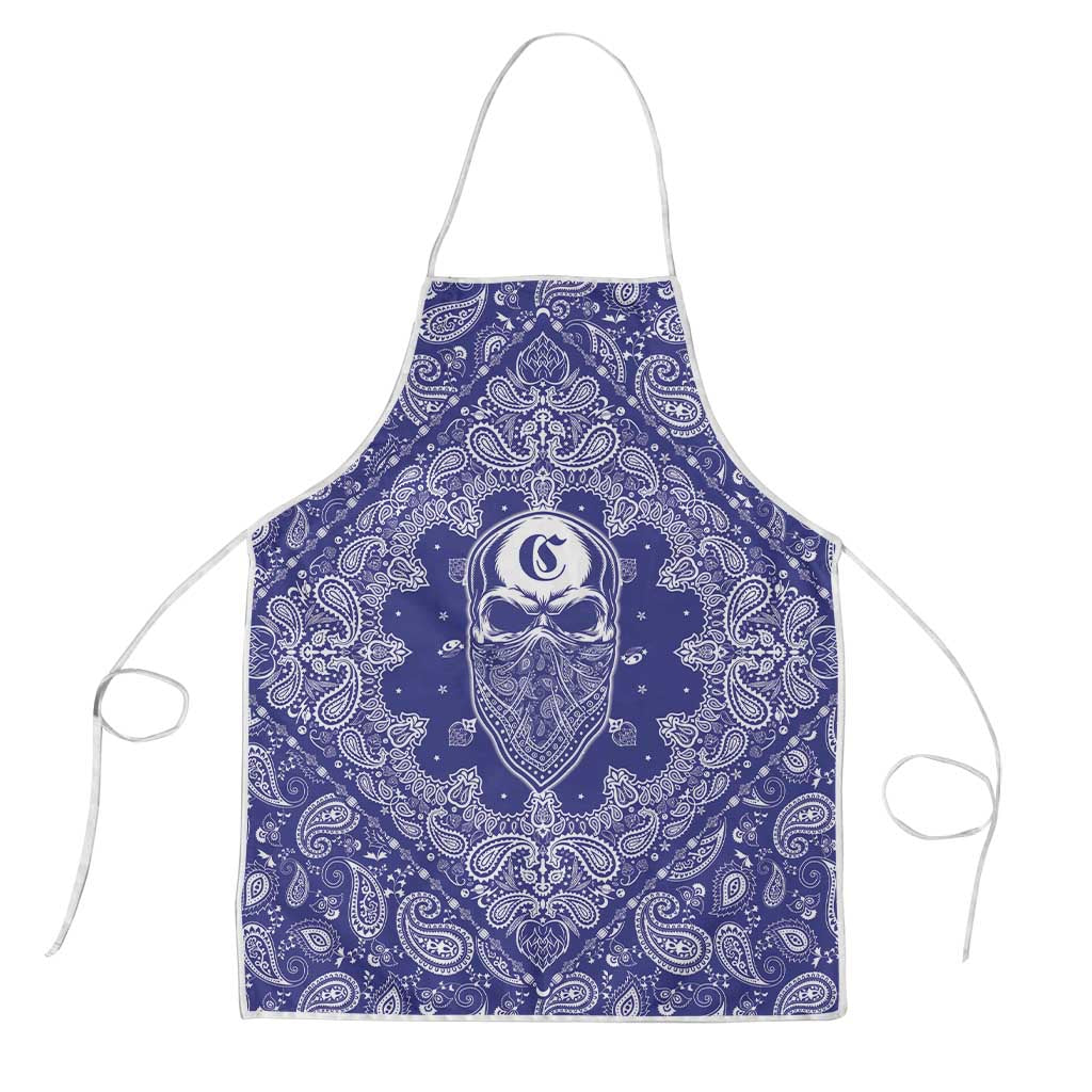 Blue Paisley Apron Skull Gangster - Wonder Print Shop