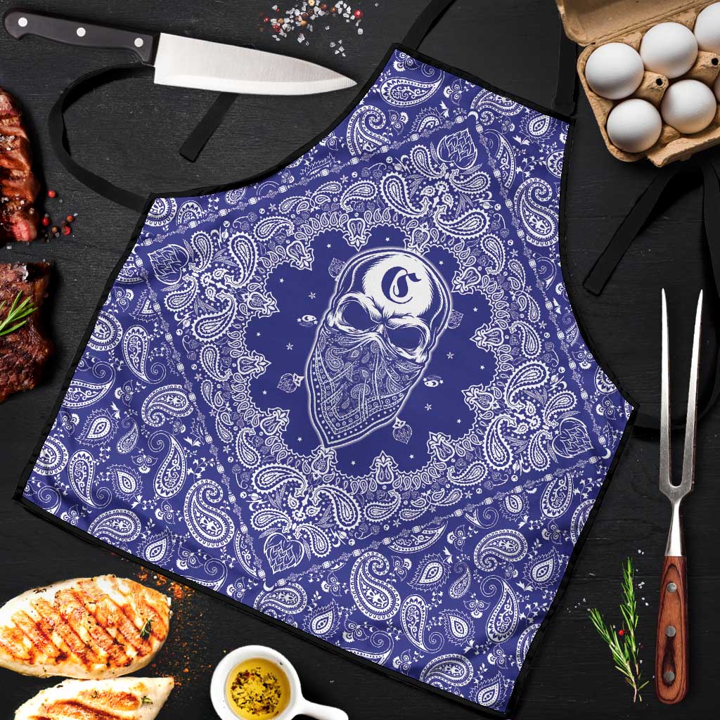 Blue Paisley Apron Skull Gangster - Wonder Print Shop