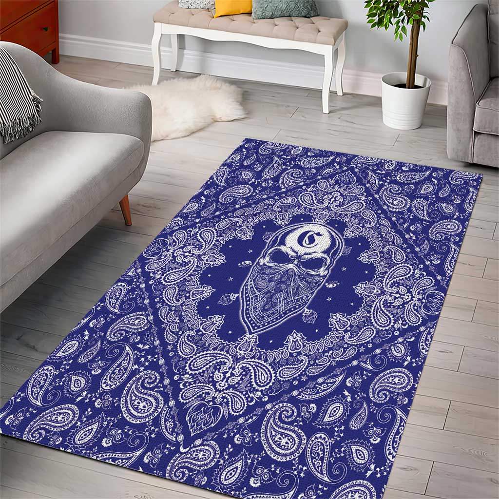 Blue Paisley Area Rug Skull Gangster - Wonder Print Shop