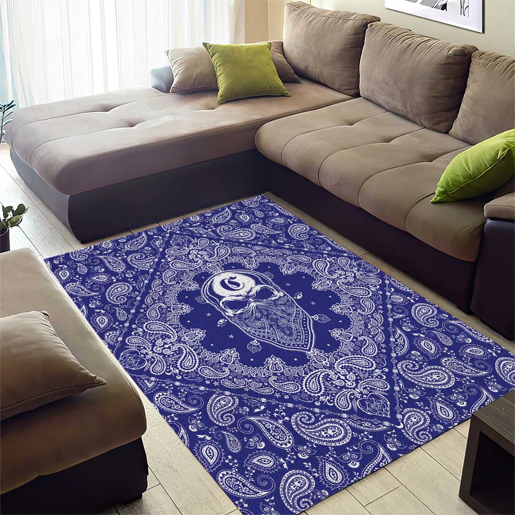 Blue Paisley Area Rug Skull Gangster - Wonder Print Shop