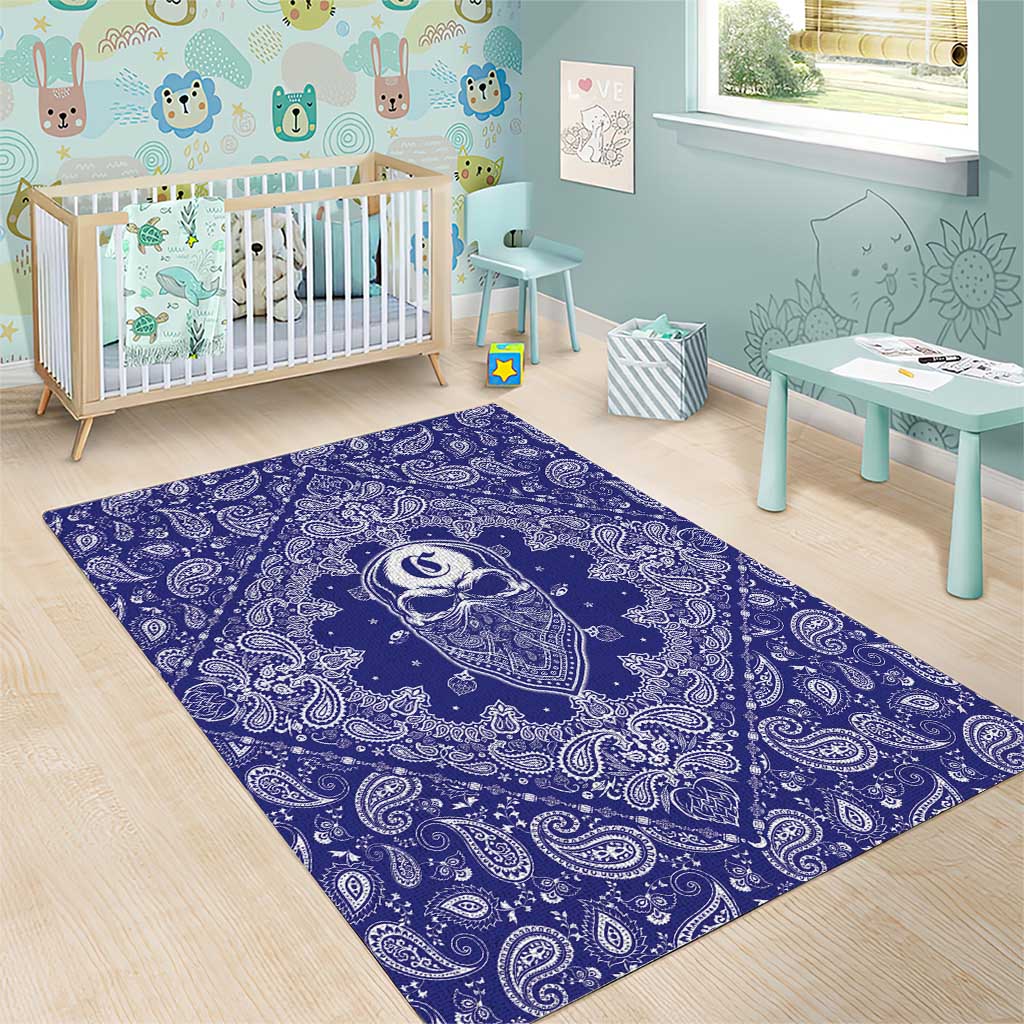 Blue Paisley Area Rug Skull Gangster - Wonder Print Shop