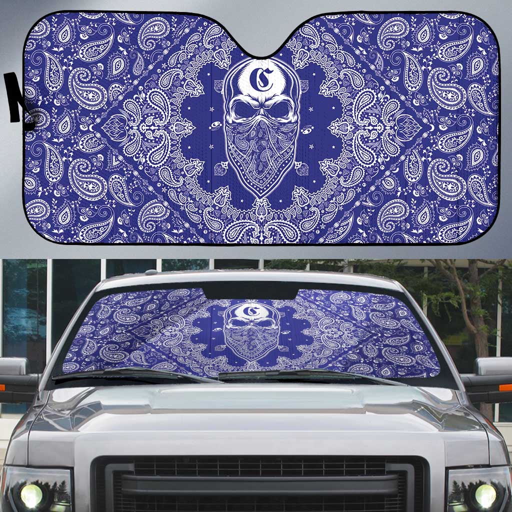 Blue Paisley Auto Sun Shade Skull Gangster - Wonder Print Shop