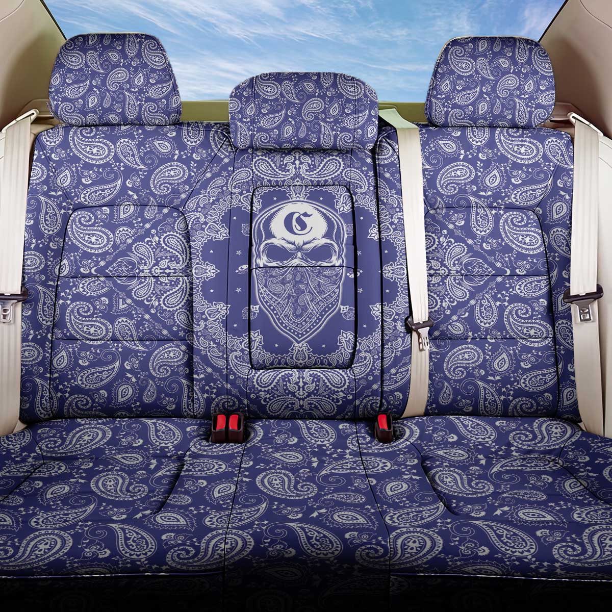 Blue Paisley Back Car Seat Cover Skull Gangster - Wonder Print Shop