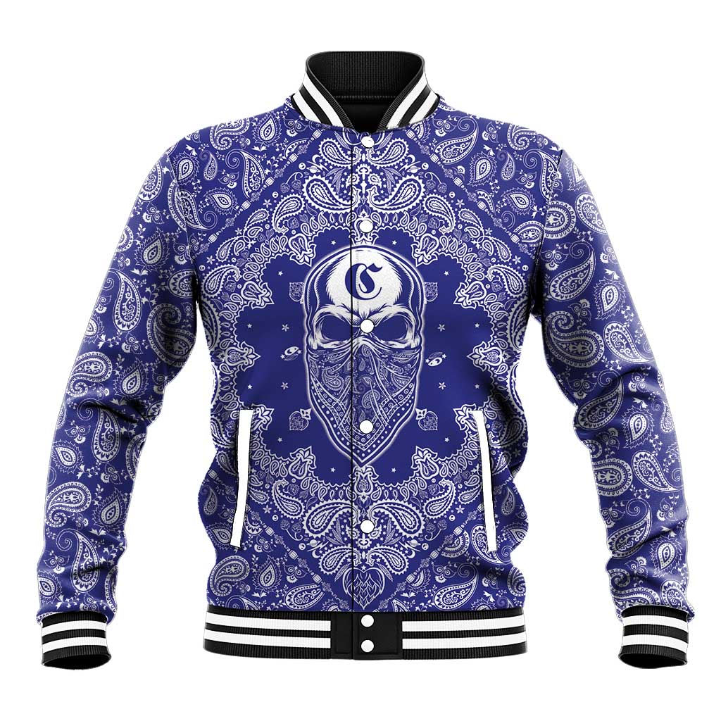 Blue Paisley Baseball Jacket Skull Gangster - Wonder Print Shop