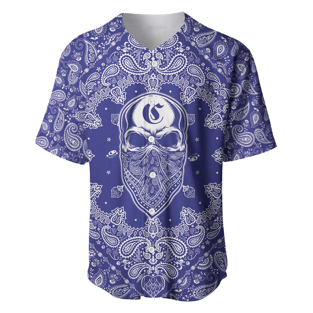 Blue Paisley Baseball Jersey Skull Gangster - Wonder Print Shop