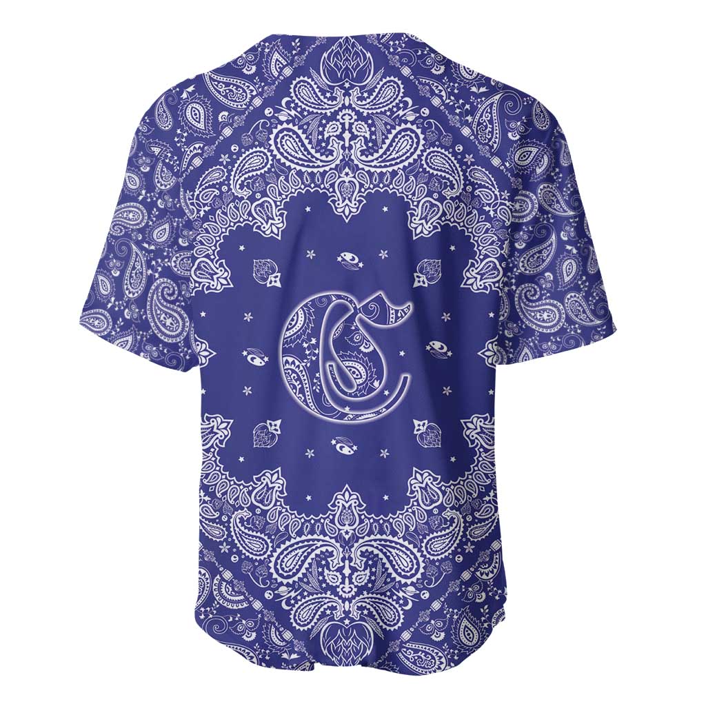 Blue Paisley Baseball Jersey Skull Gangster - Wonder Print Shop
