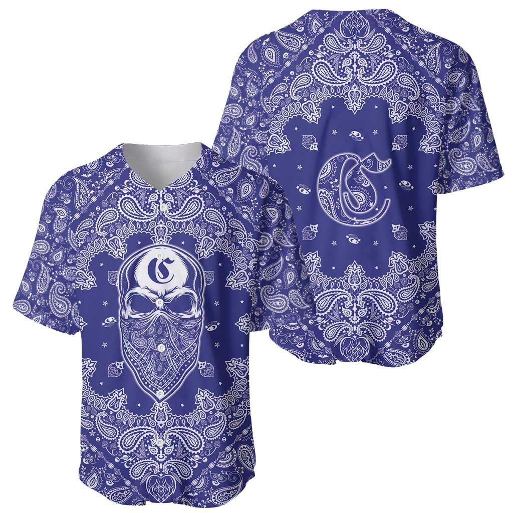 Blue Paisley Baseball Jersey Skull Gangster - Wonder Print Shop