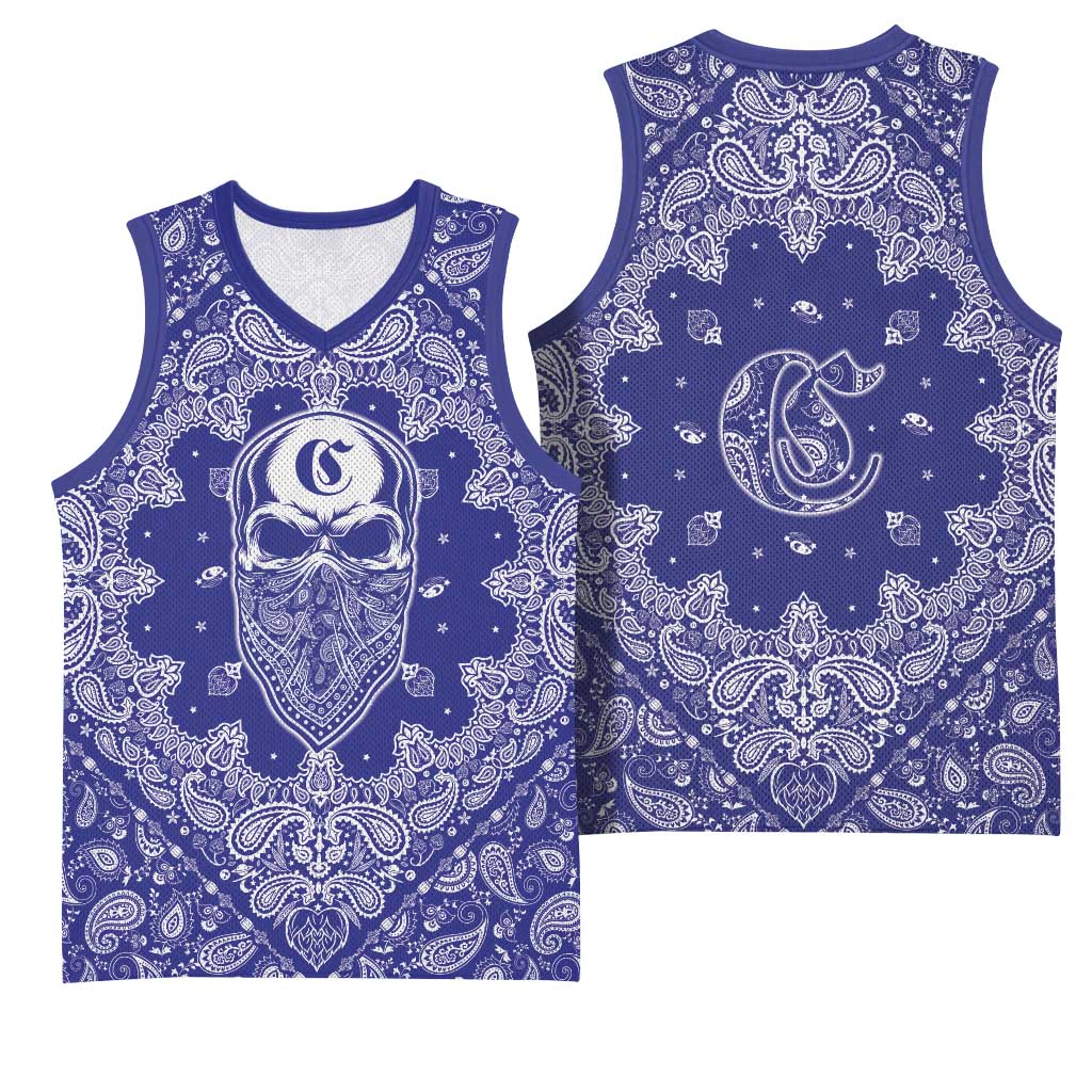 Blue Paisley Basketball Jersey Skull Gangster - Wonder Print Shop