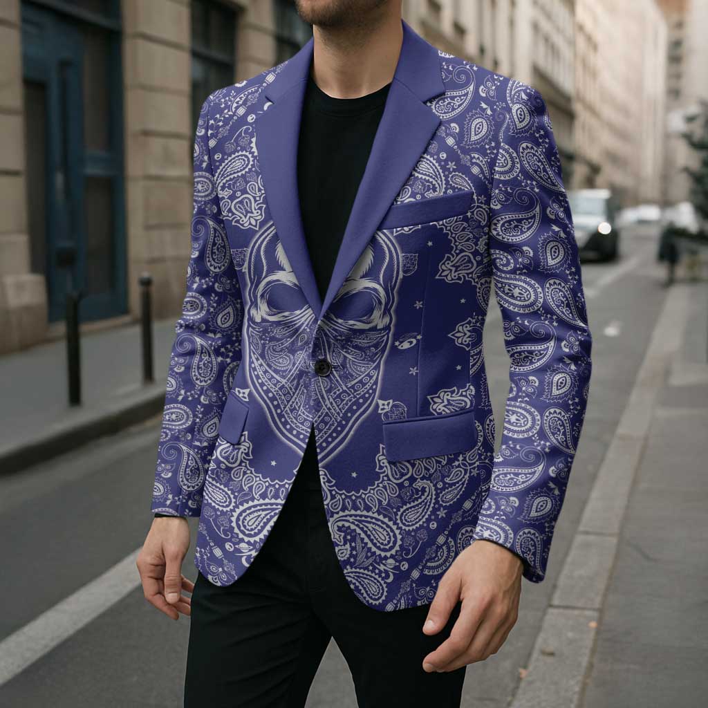 Blue Paisley Blazer Skull Gangster - Wonder Print Shop