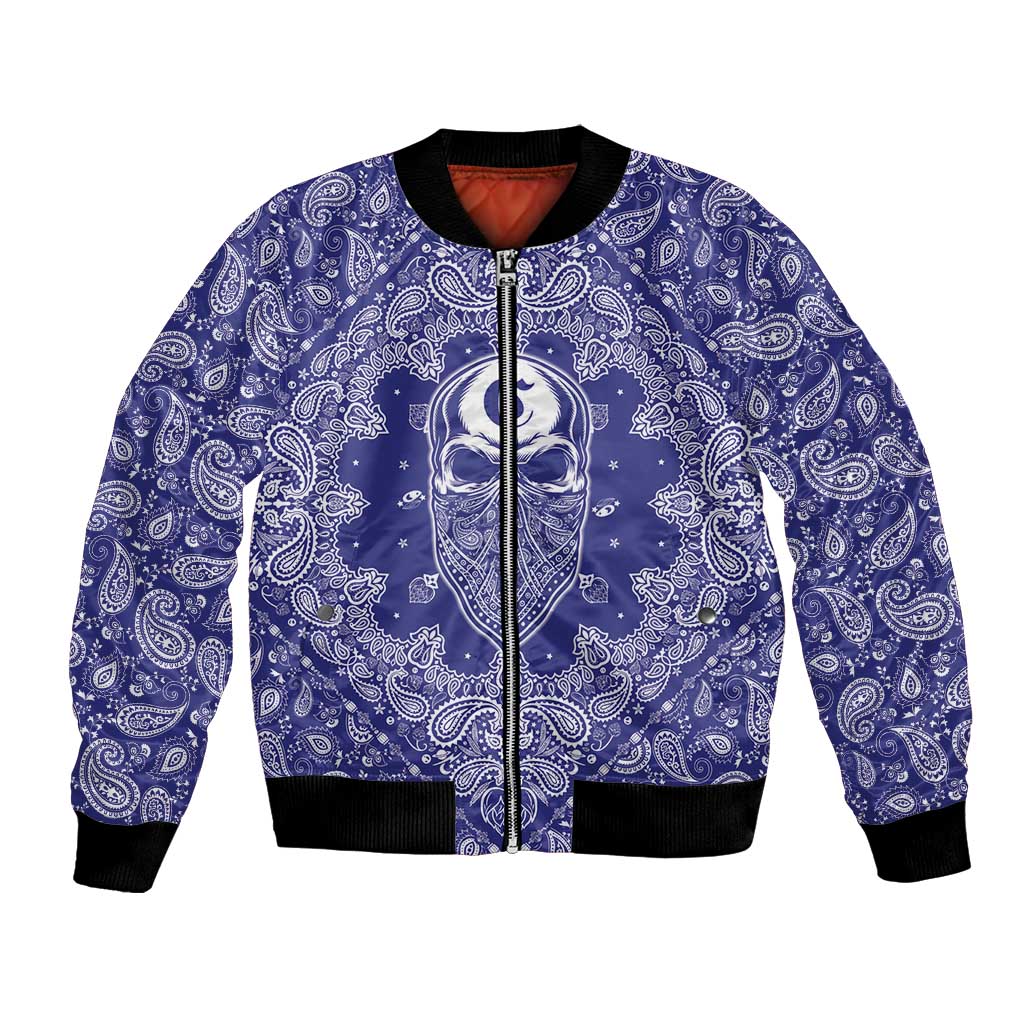 Blue Paisley Bomber Jacket Skull Gangster - Wonder Print Shop