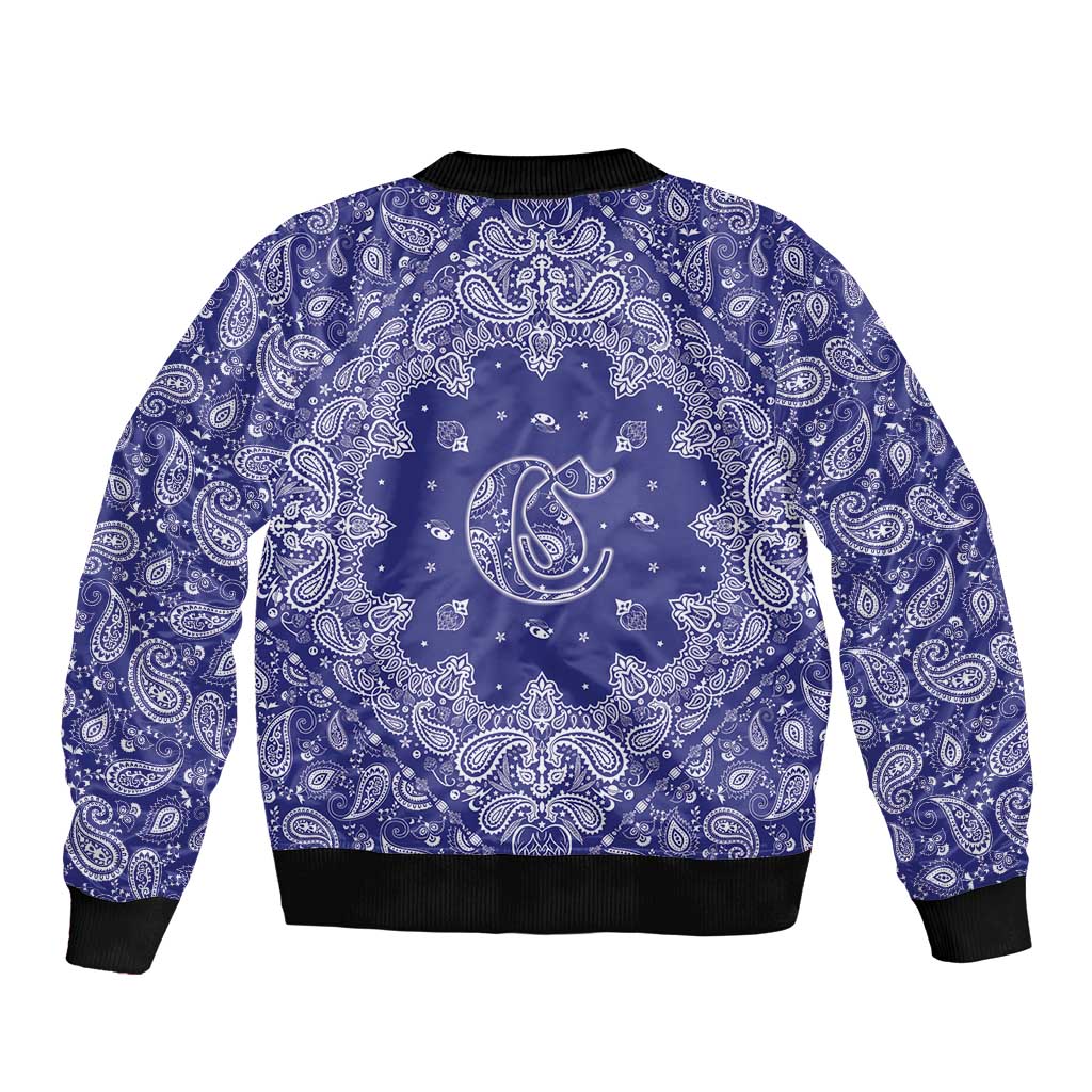 Blue Paisley Bomber Jacket Skull Gangster - Wonder Print Shop