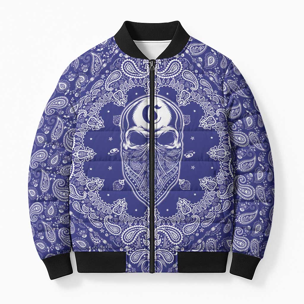 Blue Paisley Bomber Puffer Jacket Skull Gangster - Wonder Print Shop