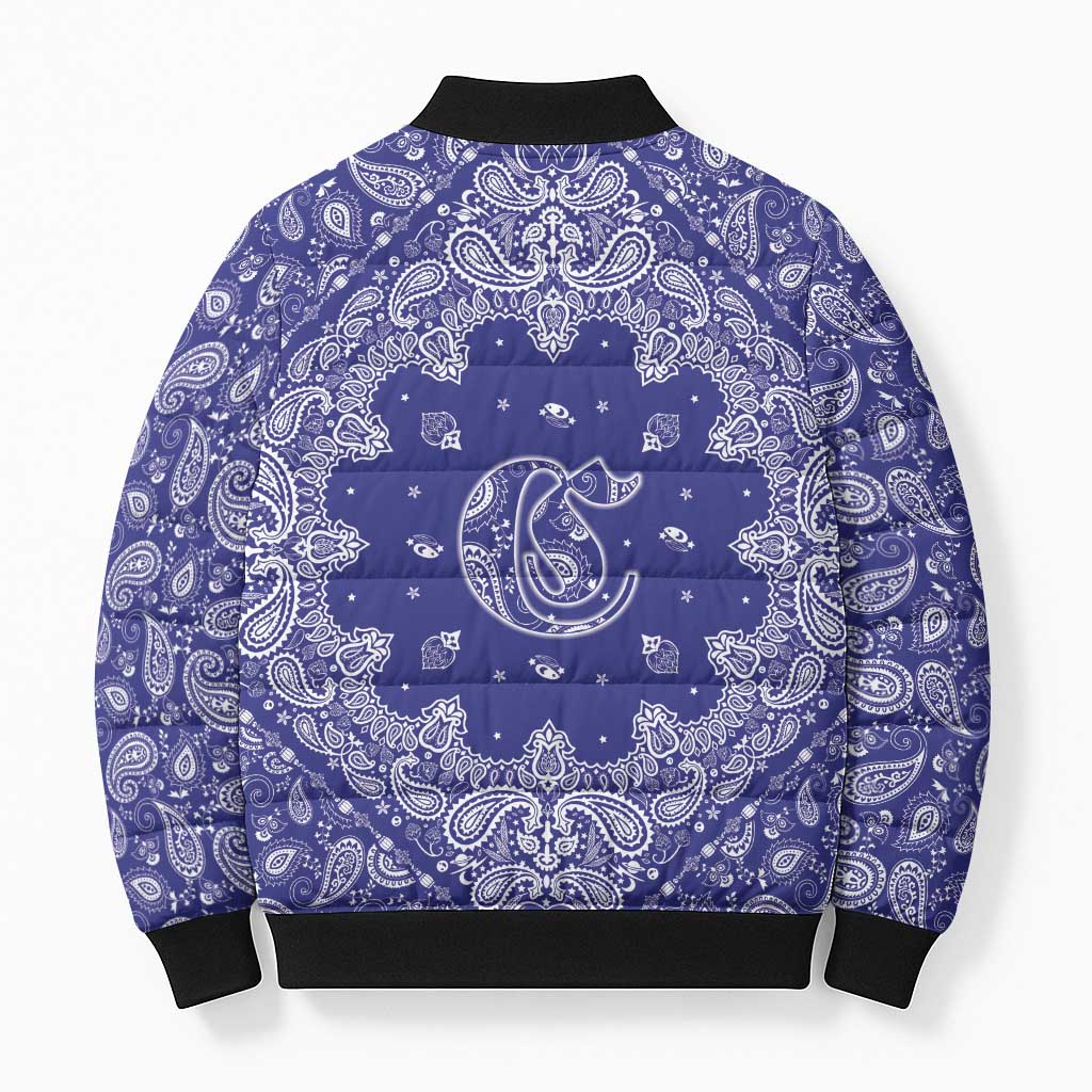 Blue Paisley Bomber Puffer Jacket Skull Gangster - Wonder Print Shop