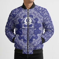 Blue Paisley Bomber Puffer Jacket Skull Gangster - Wonder Print Shop