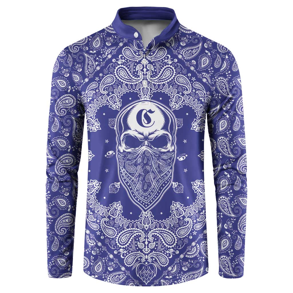 Blue Paisley Button Sweatshirt Skull Gangster - Wonder Print Shop