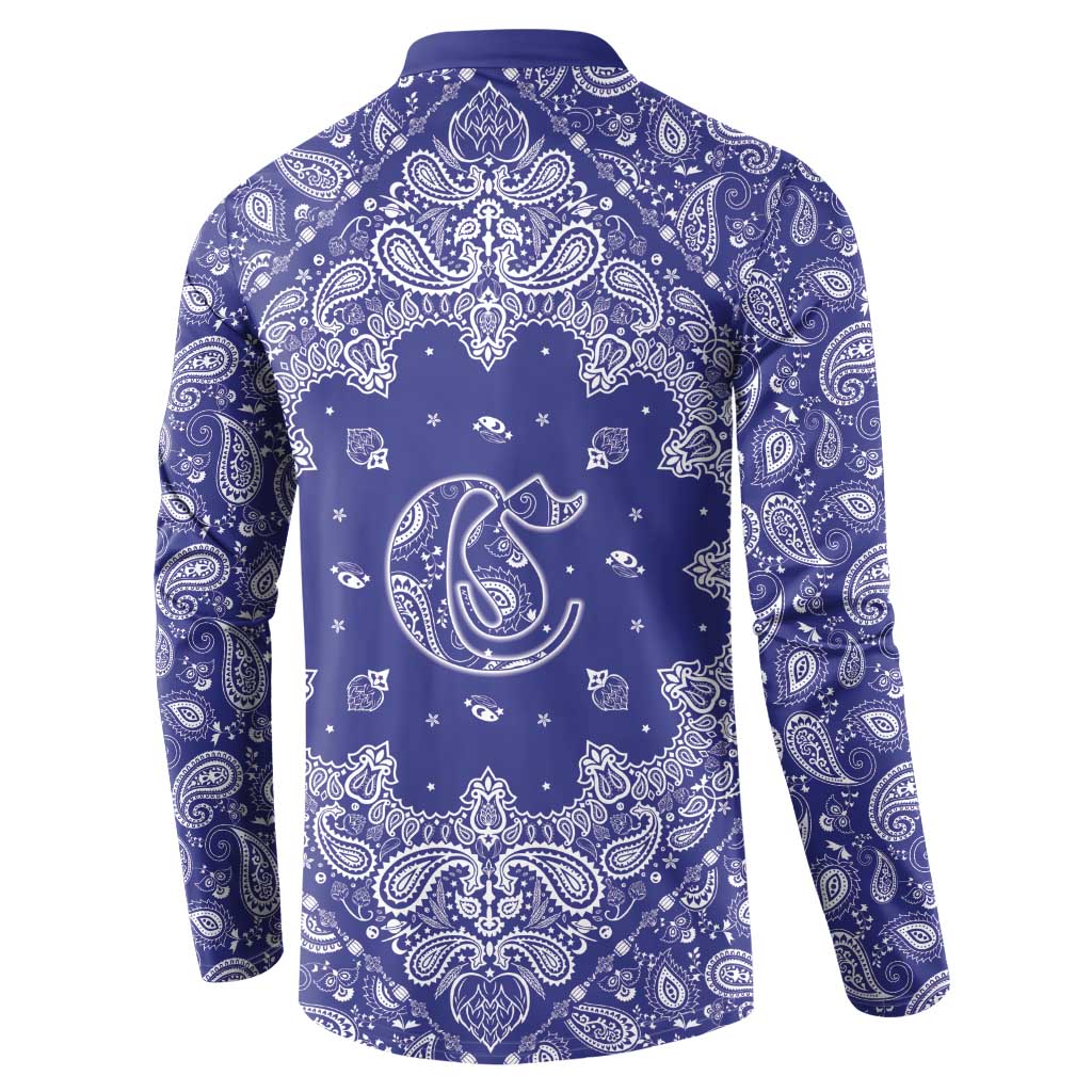 Blue Paisley Button Sweatshirt Skull Gangster - Wonder Print Shop