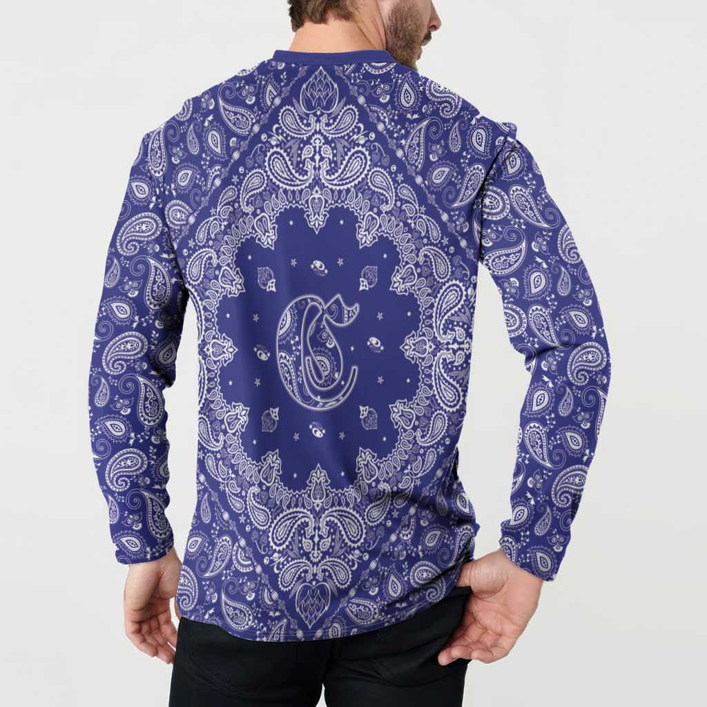Blue Paisley Button Sweatshirt Skull Gangster - Wonder Print Shop