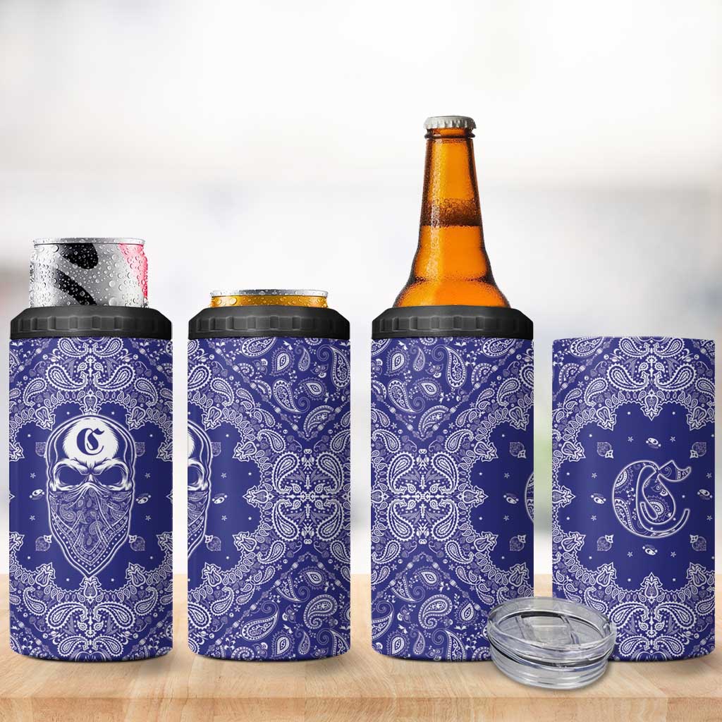Blue Paisley 4 in 1 Can Cooler Tumbler Skull Gangster - Wonder Print Shop