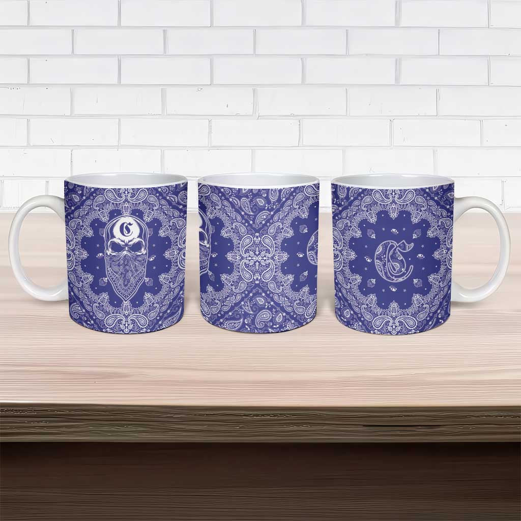 Blue Paisley Ceramic Mug Skull Gangster - Wonder Print Shop
