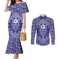 Blue Paisley Couples Matching Mermaid Dress and Long Sleeve Button Shirt Skull Gangster - Wonder Print Shop