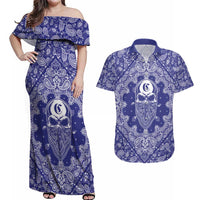Blue Paisley Couples Matching Off Shoulder Maxi Dress and Hawaiian Shirt Skull Gangster - Wonder Print Shop