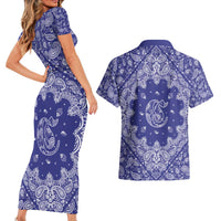 Blue Paisley Couples Matching Short Sleeve Bodycon Dress and Hawaiian Shirt Skull Gangster - Wonder Print Shop